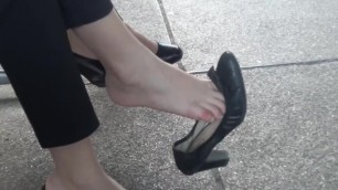 Candid Asian Dangling Shoeplay Feet