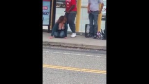 Interracial Couple Fucks at Bus Stop