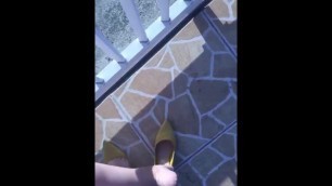 @tici_feet IG Tici Feet Tici_feet Walking and Shoeplaying Yellow Heels