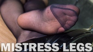 Feet is Resting in Black Pantyhose after Photoset. Soles Close Ups.