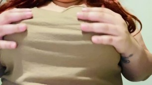 Touching myself at the Dinner Table- Huge Natural Tits- Pierced Nipples