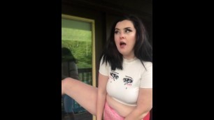 Horny Girl Watches for her Neighbors as she Fucks herself